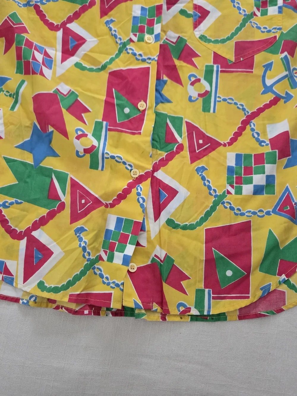 Vintage Yellow Nautical Geometric Print Short-Sleeve Shirt Womens 14 Large XL - Picture 4 of 9